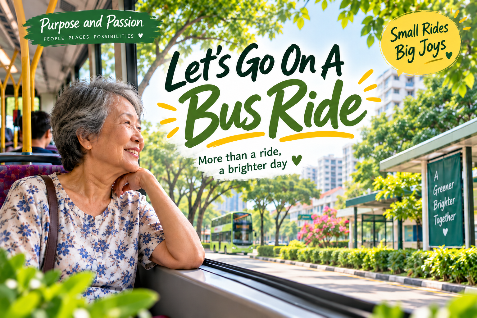 Double-decker bus travelling along a scenic Singapore city route