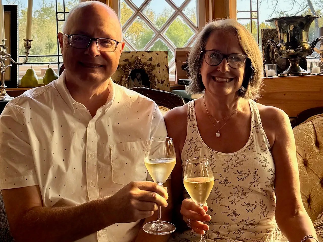 A couple toasting champagne