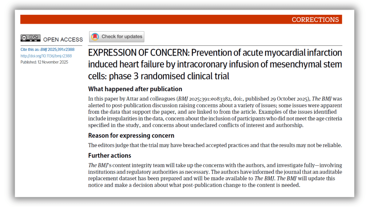 BMJ Issues Expression of Concern: Stem Cell Study Under Fire for Data Irregularities (2025)