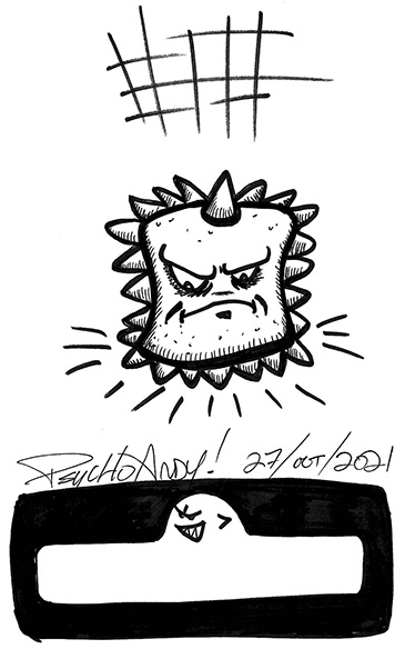 Ink Drawing Challenge 2021 Day 27: Thwomp & Stretch