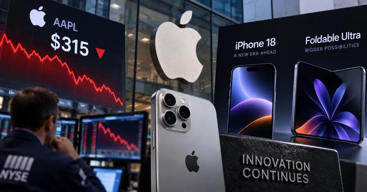 Apple share price slips to $315 ahead of the anticipated iPhone 18 launch and foldable Ultra, highlighting investor focus on Apple’s upcoming product innovation.