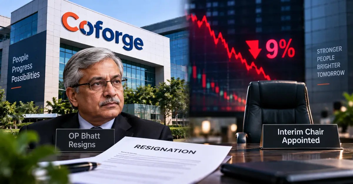 Coforge share price falls 9% after OP Bhatt resigns, with an interim chair appointed.