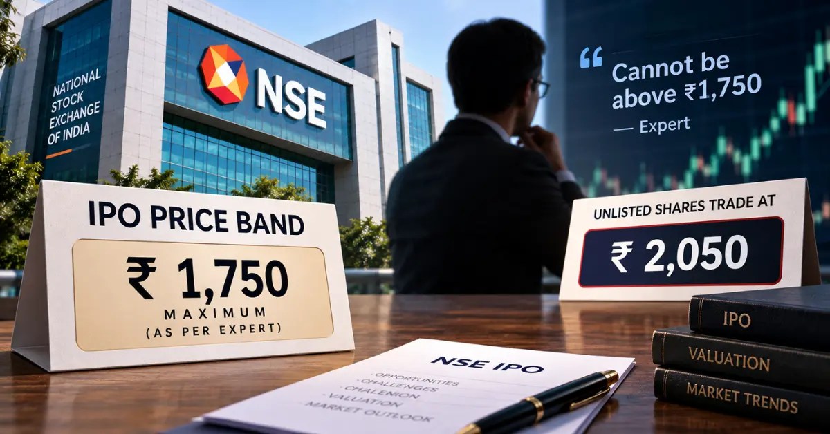 NSE IPO price band debate as an expert says it cannot exceed ₹1,750, while NSE unlisted shares trade at ₹2,050.