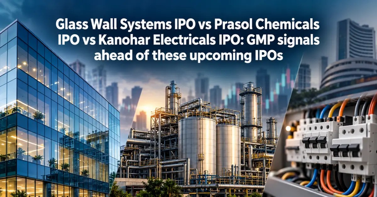 Glass Wall Systems IPO visual showing glass facade, chemical plant and electrical components with IPO context