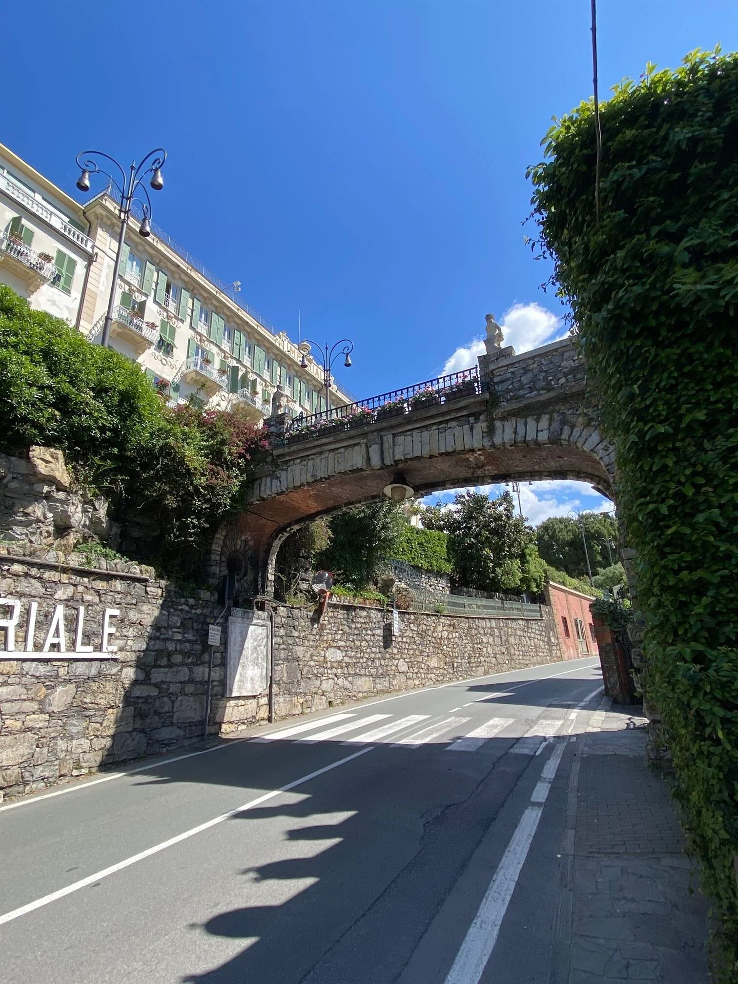 Santa Margherita Ligure, walkway over the highway to the hotel that sits above