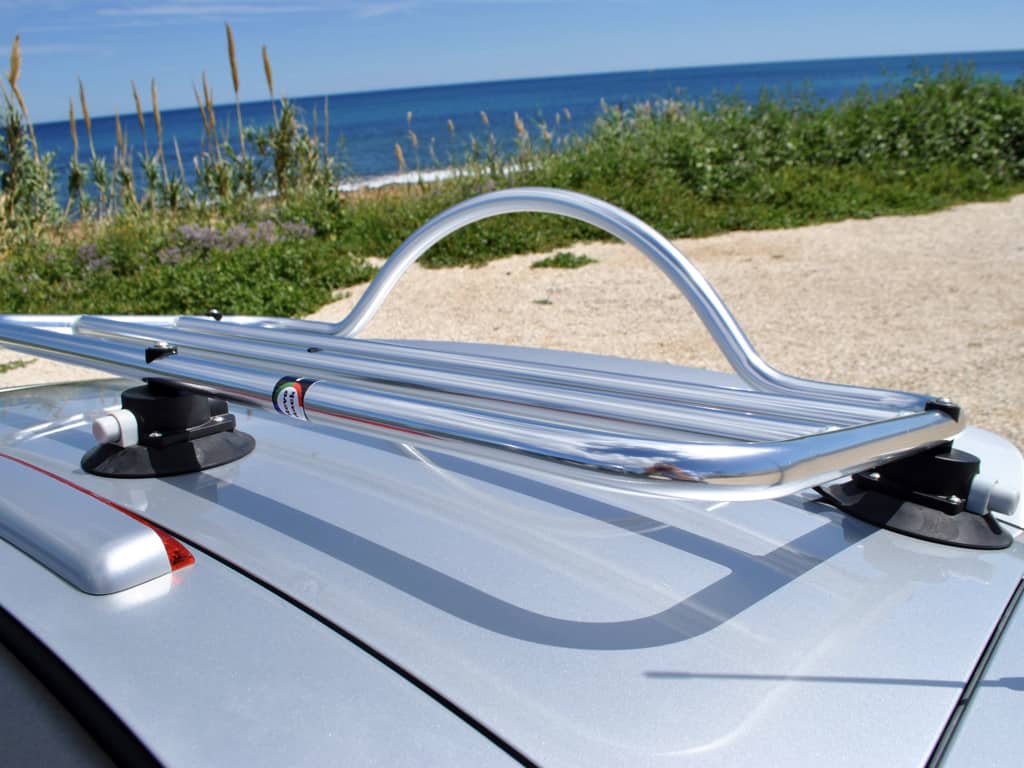 revo-rack pa luggage rack fitted to a silver convertible audi tt