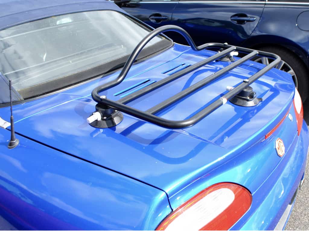 bright blue mgtf with a black revo-rack boot rack fitted