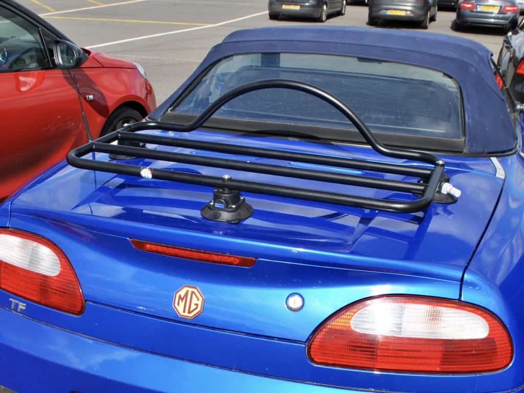 bright blue mgtf with a black revo-rack boot rack fitted