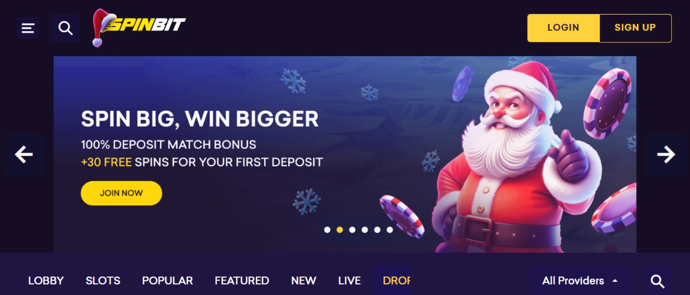 Spinbit Casino Homepage Interface