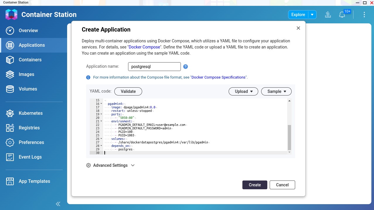 QNAP Container Station Docker Setup (Postgres with SSL Certificate)