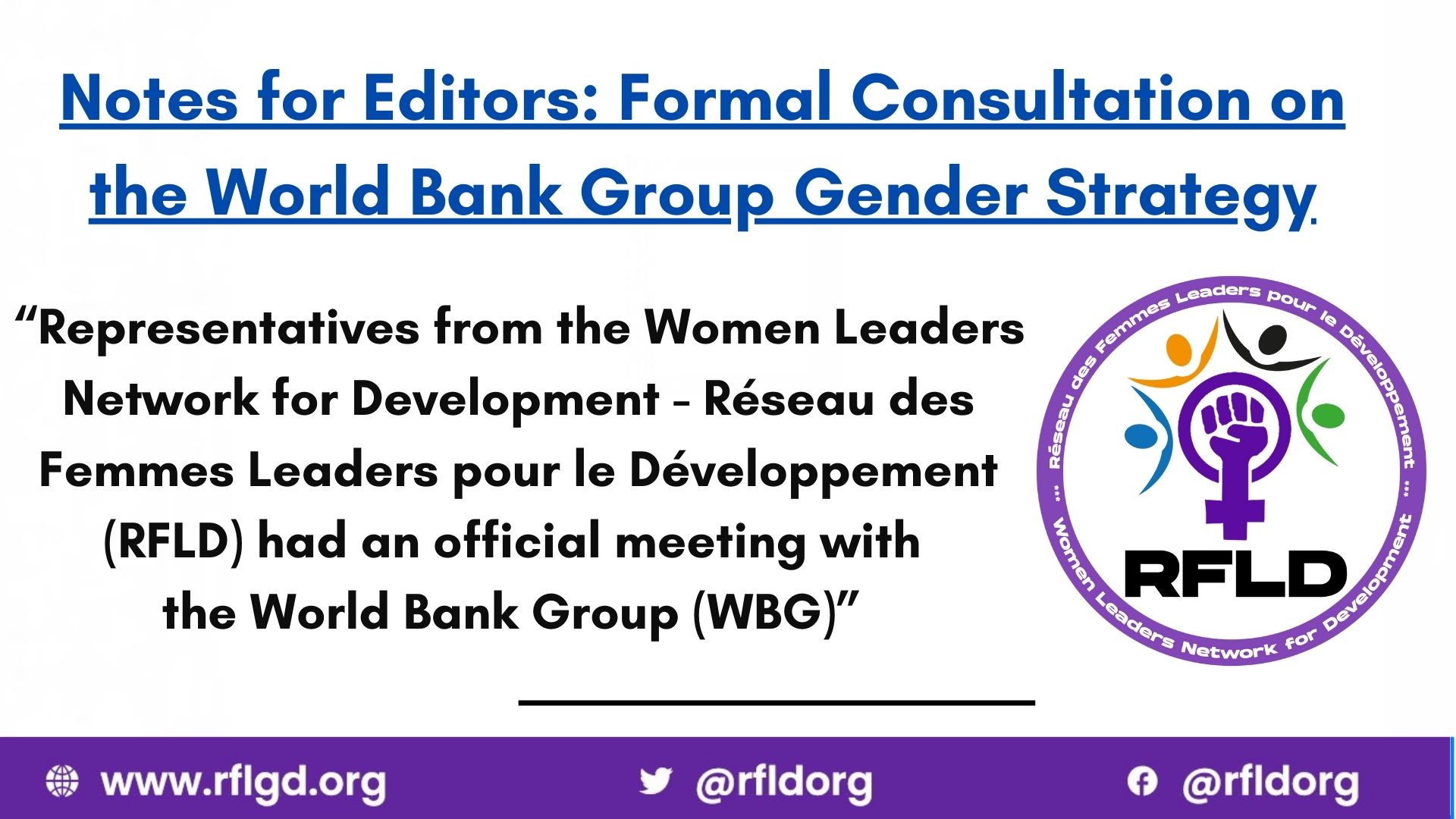 Report out!  The World Bank Group & RFLD met on gender equality – download the key takeaways now!