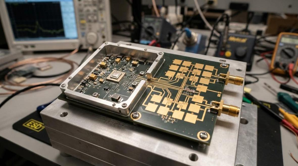 Millimeter-wave radar module PCB with patch array and feed network
