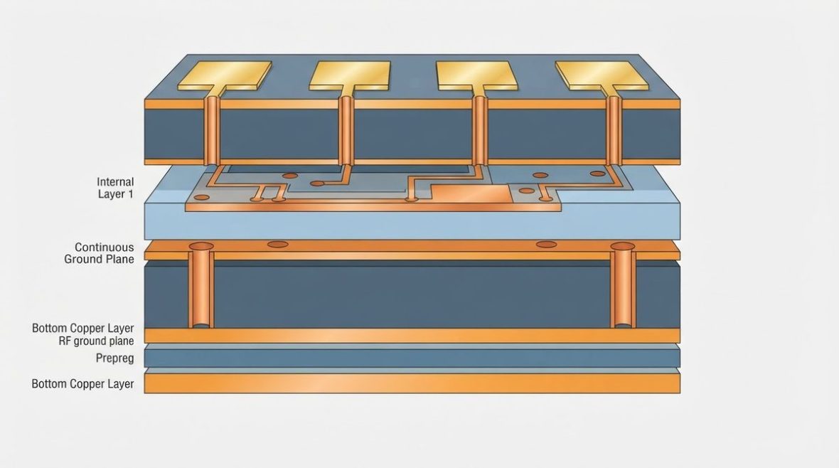 Layered cross-section of a patch array PCB stackup