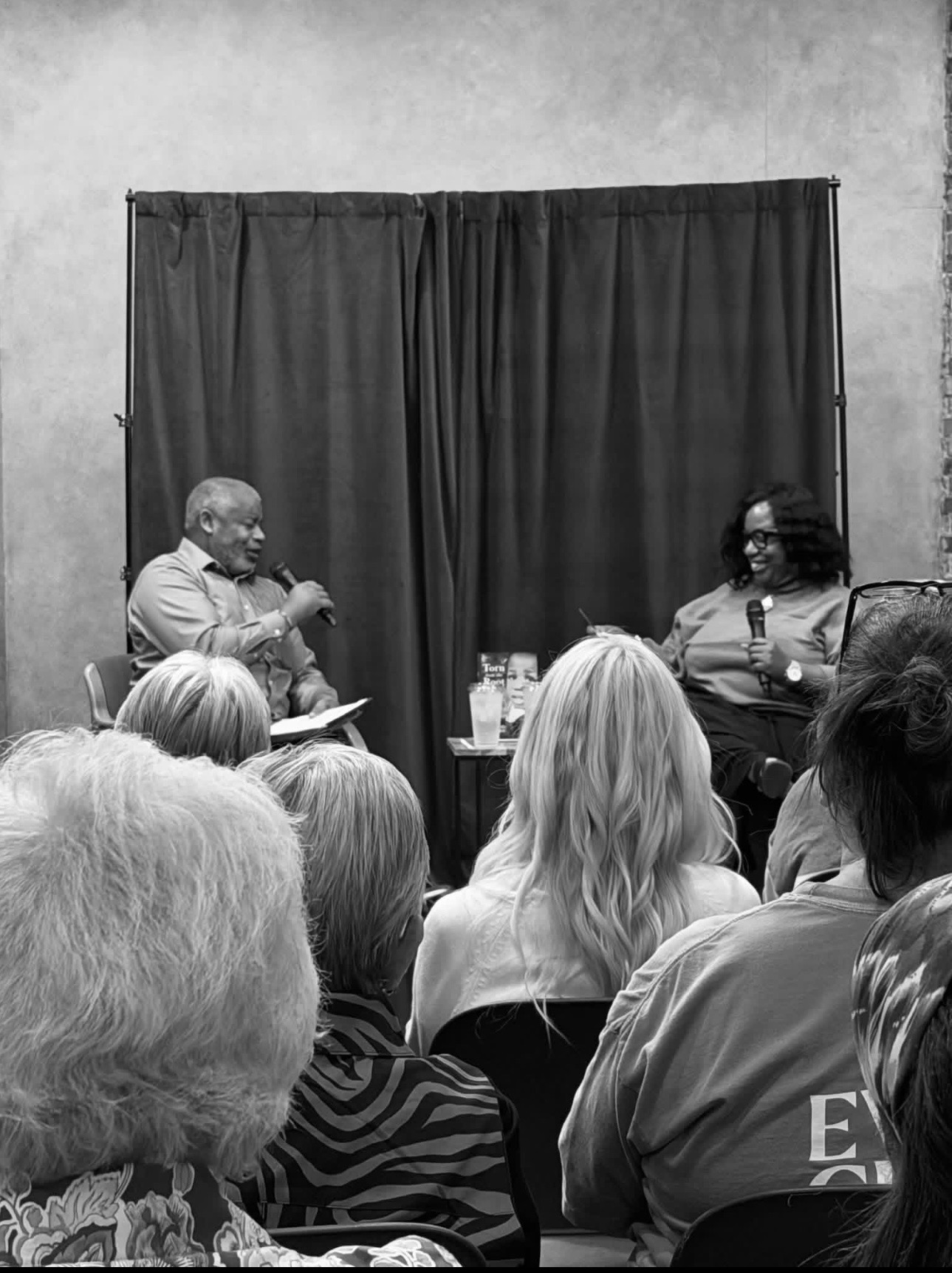 Rhonda M. Roorda in conversation with an audience at a Torn from the Root event