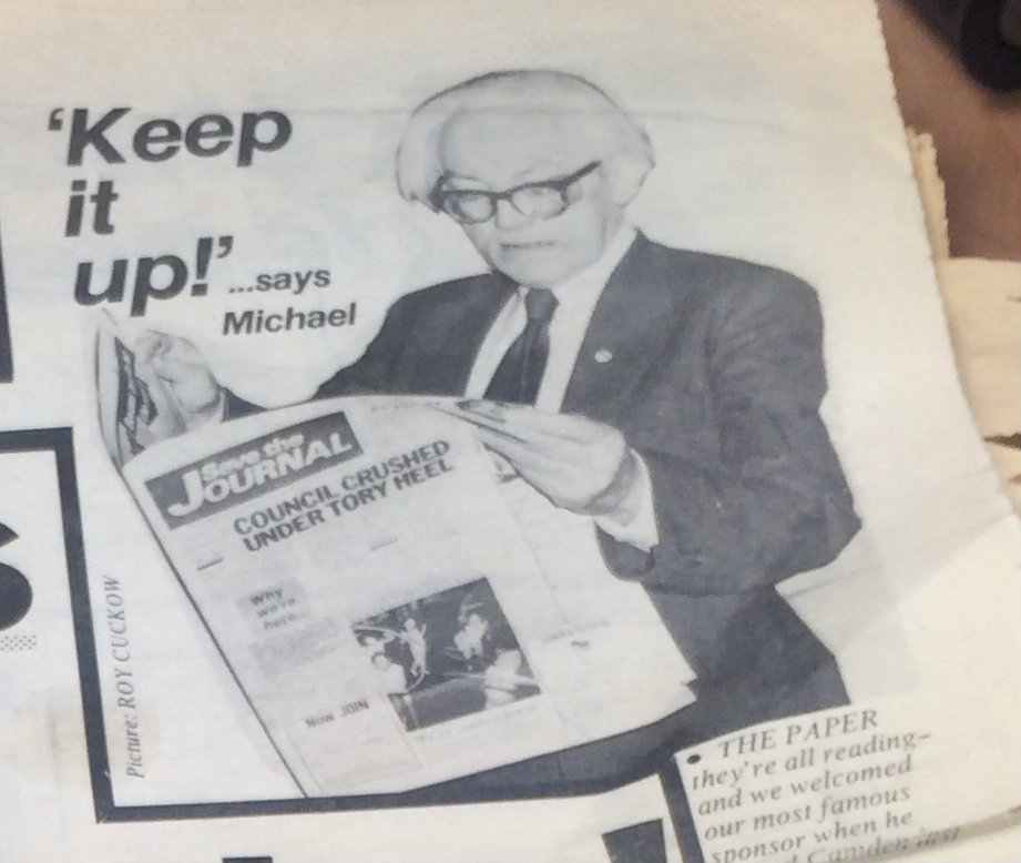 Michael Foot reads the 'Save The Journal' editions as the New Journal came to life from industrial action in the 1980s