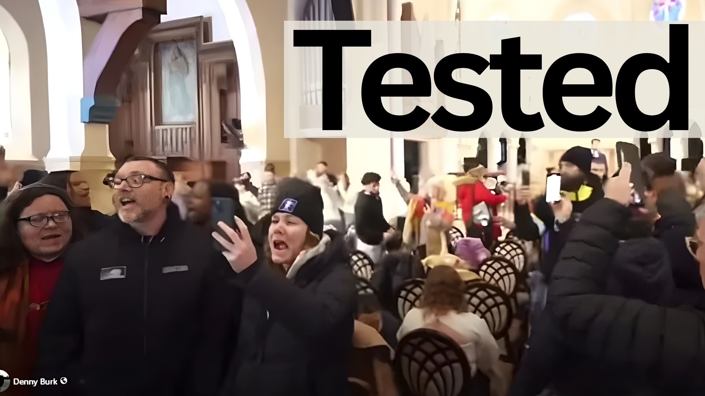 Protesters entering a church sanctuary during a worship service in St. Cloud, interrupting congregational worship.