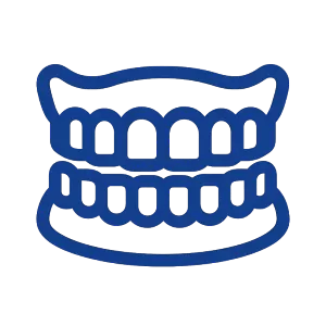 Navy Blue icon of a complete upper and lower denture set