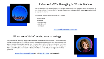 2 sections of Richterworks Website showing stacking on desktop website