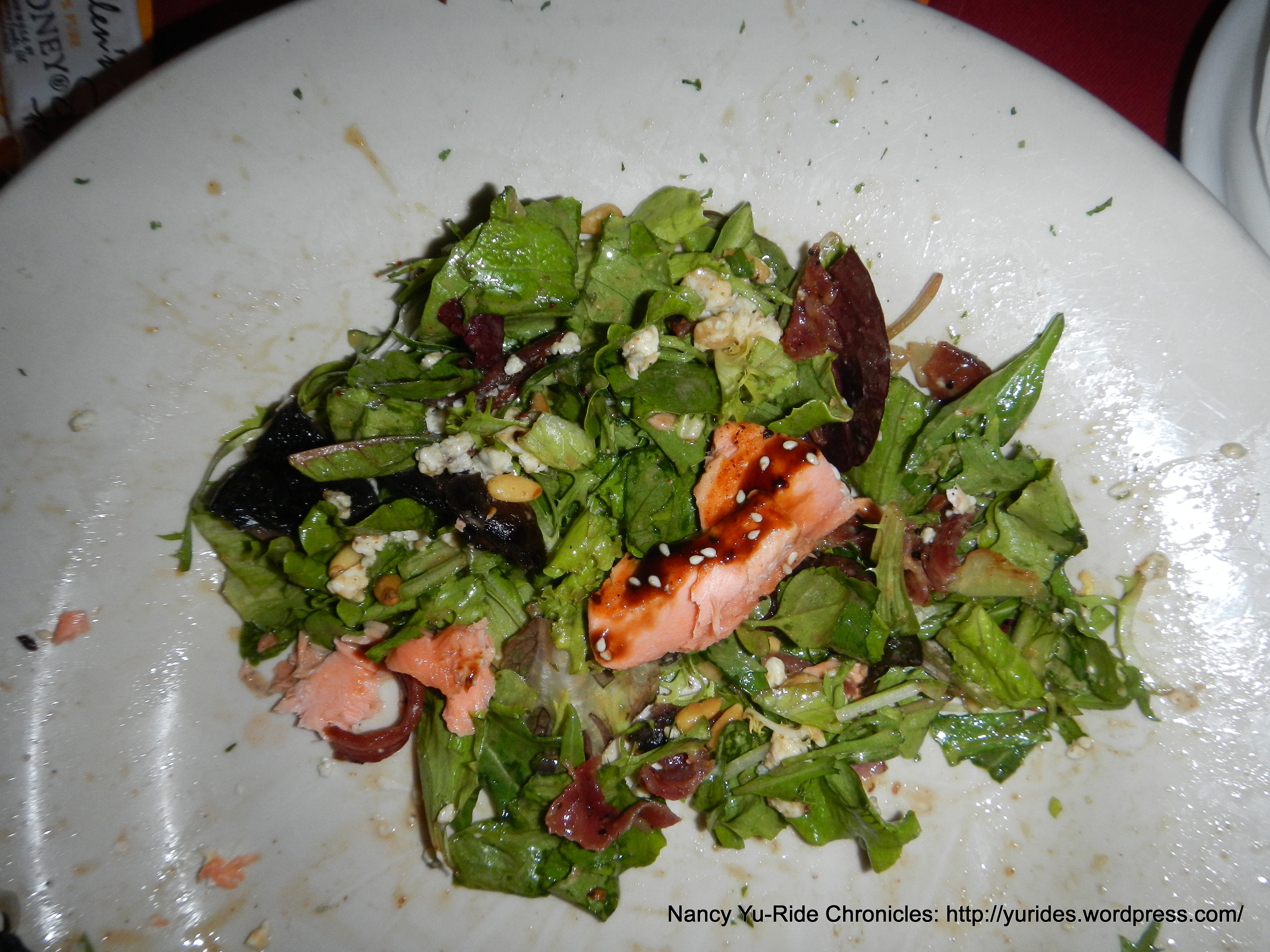 warm portabello mushroom salad w/ some grilled salmon