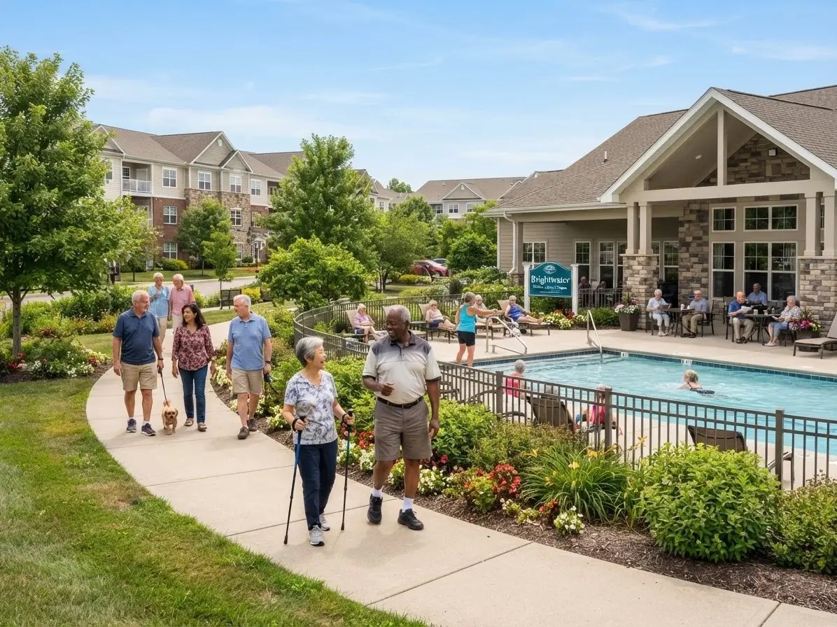 Residents of a continuing care retirement community engaging in outdoor activities.