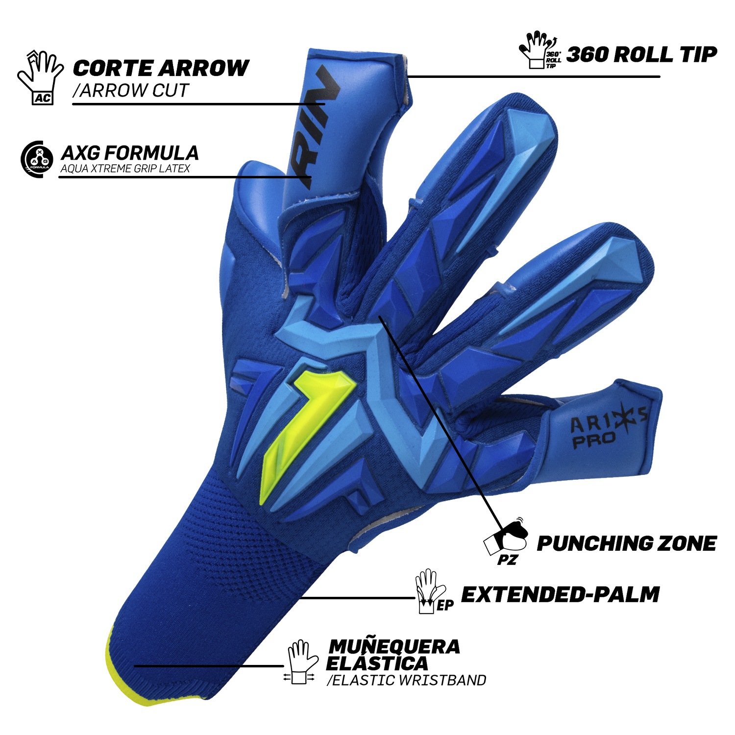 Luva Goleiro Rinat Aries X Profissional Azul Adulto - Rinat Sports