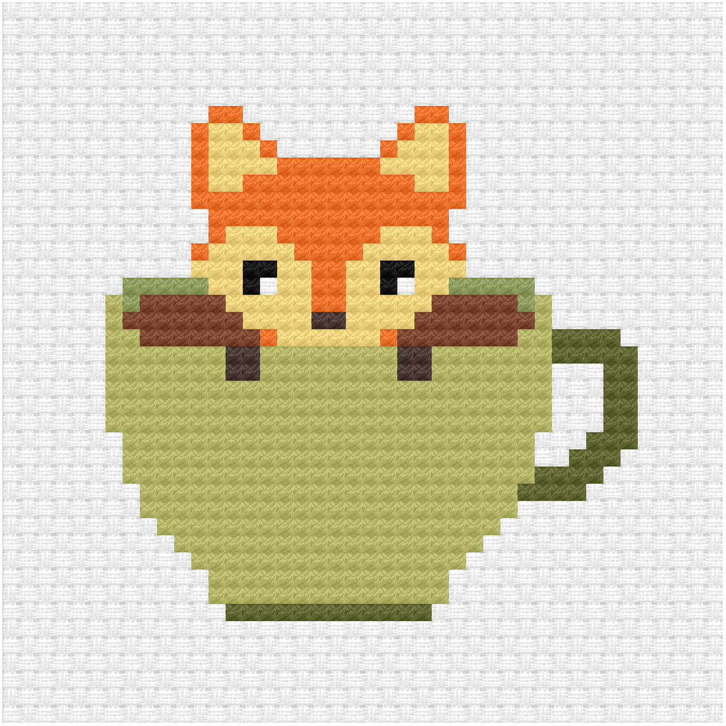 Fox in a teacup cross stitch pdf pattern