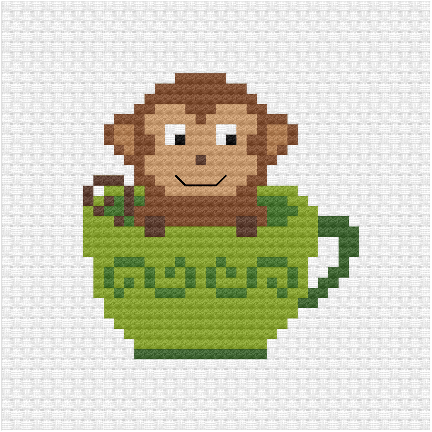 Monkey in a teacup cross stitch pdf pattern