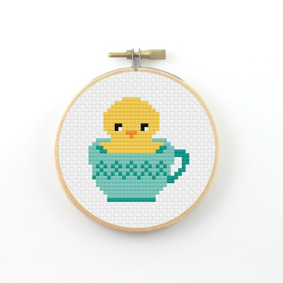 Tea cup chick cross stitch pdf pattern