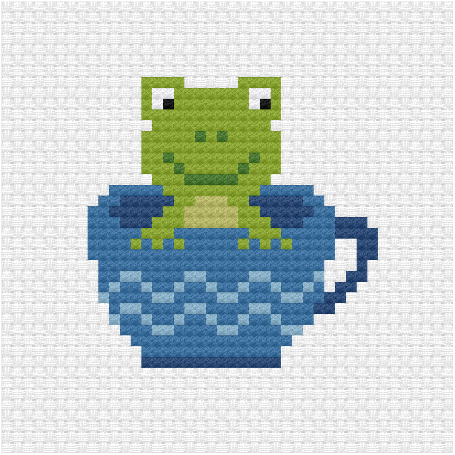 Frog in a tea cup cross stitch pdf pattern