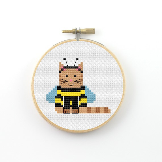 Bee cat cross stitch pdf pattern