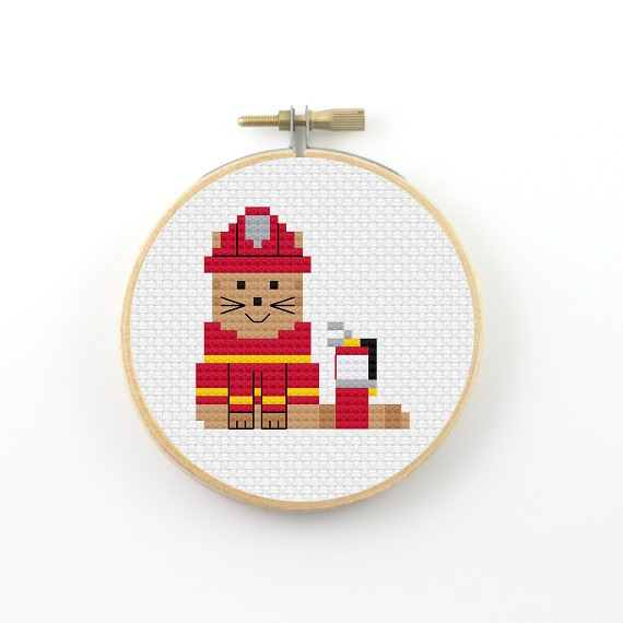 Fire fighter cat cross stitch pdf pattern