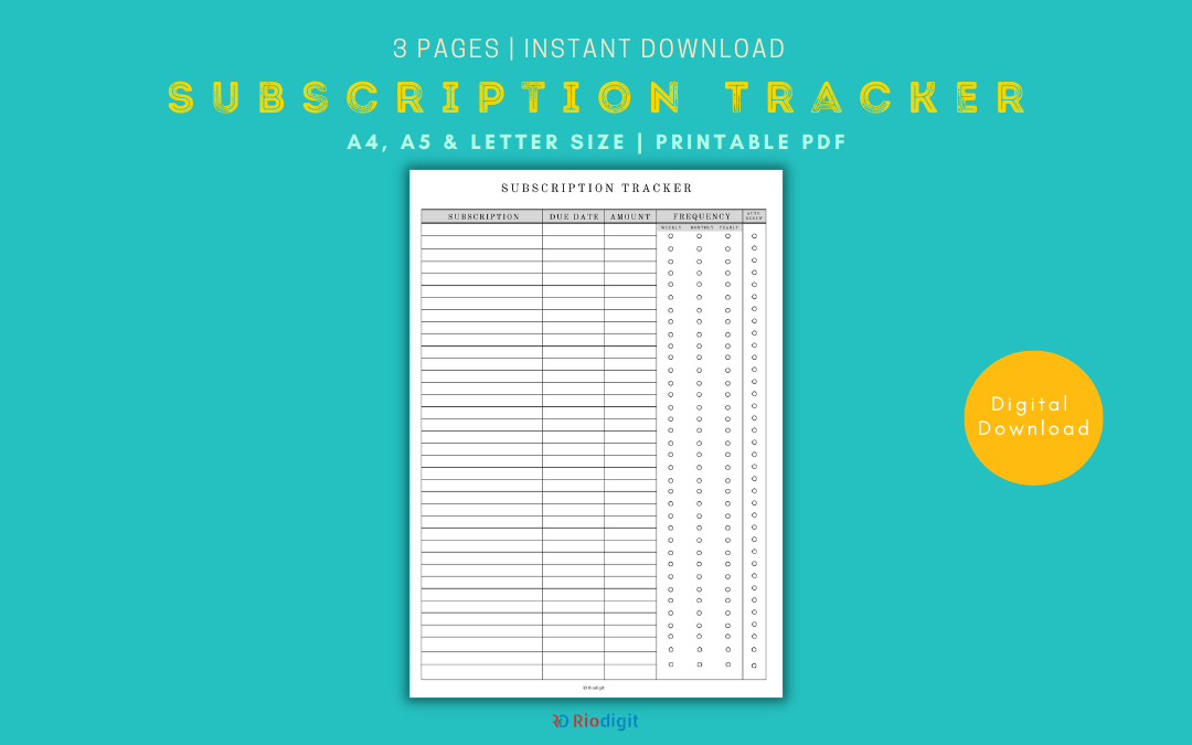 Subscription Tracker Printable