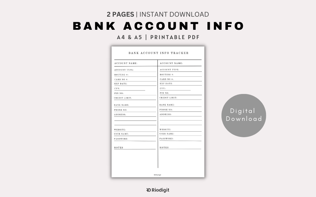 Bank Account Information Tracker Printable