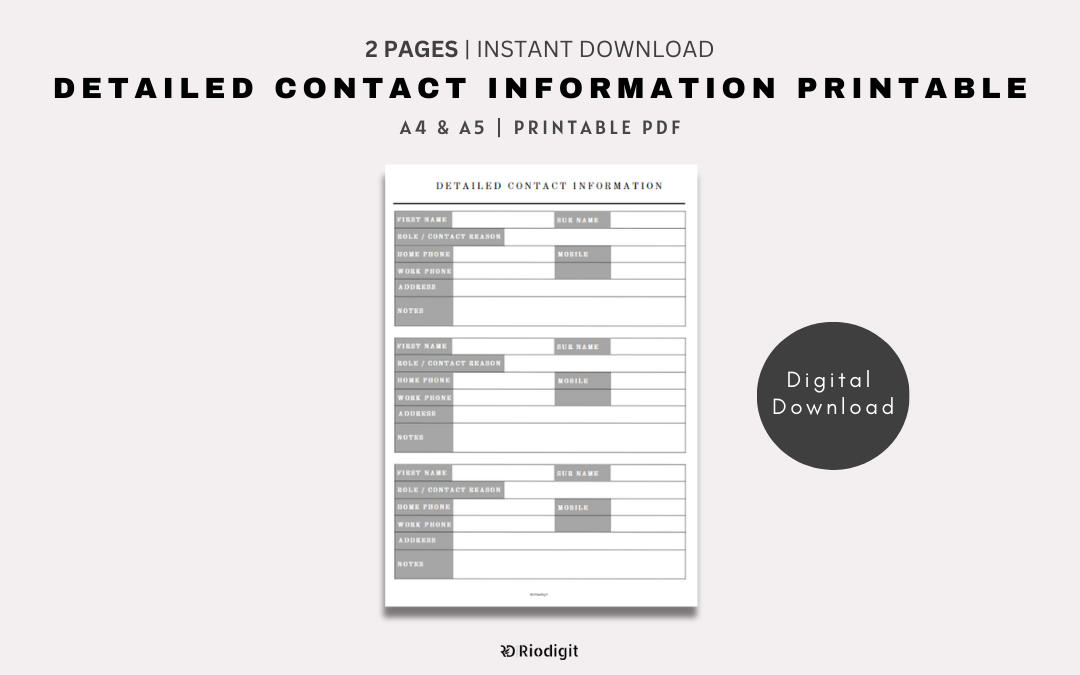 Detailed Contact Information Printable