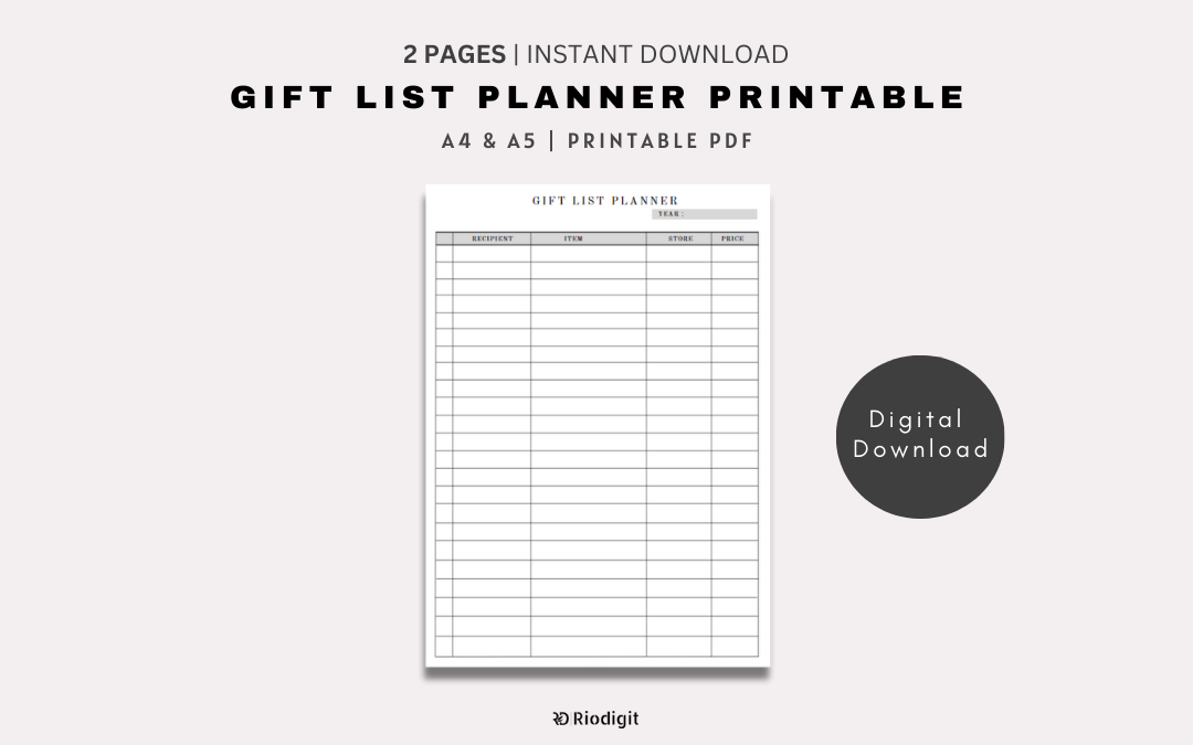 Gift List Planner Printable