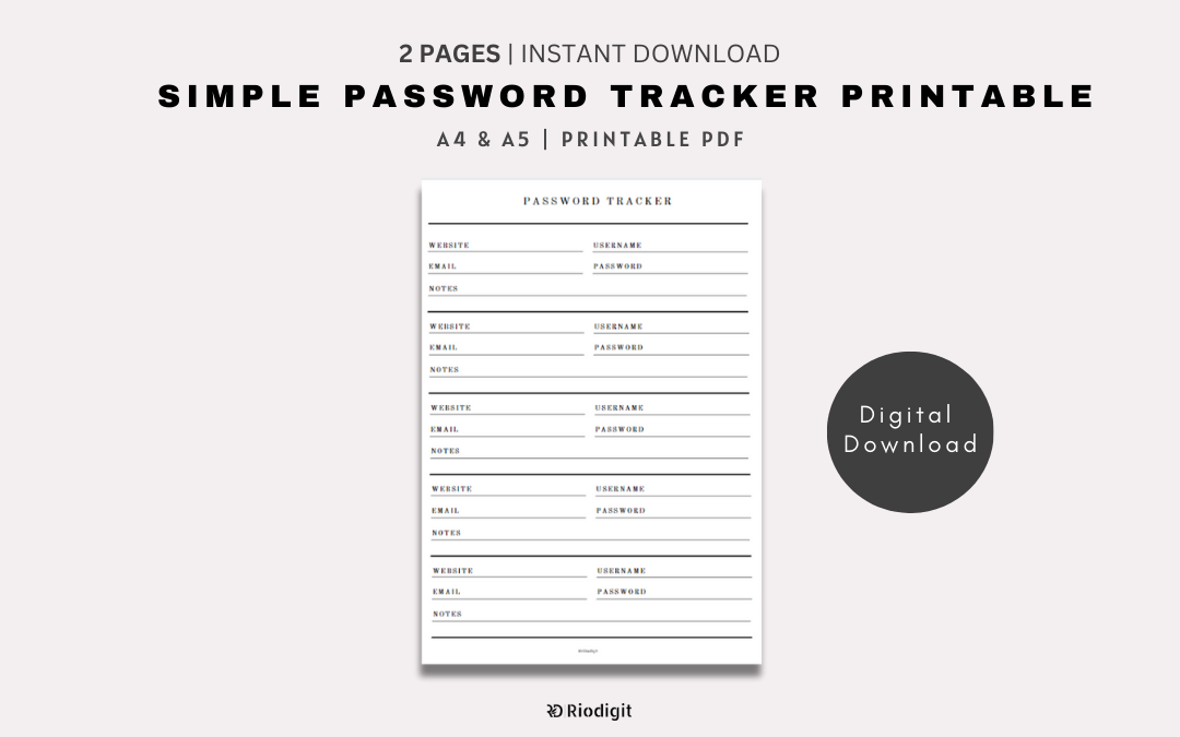 Simple Password Tracker Printable