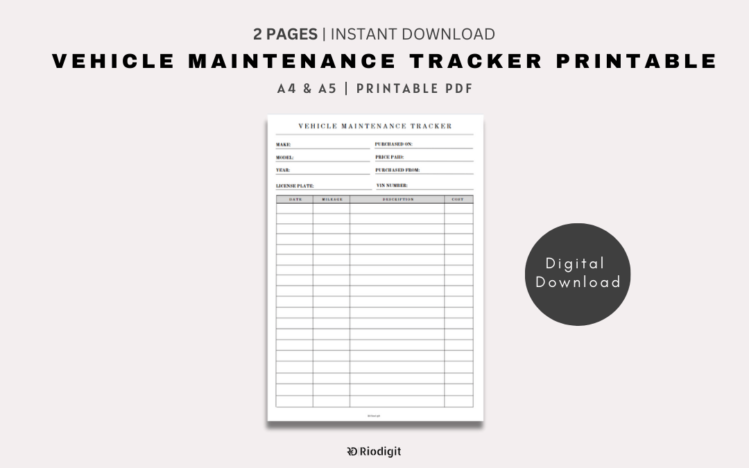Vehicle Maintenance Tracker Printable