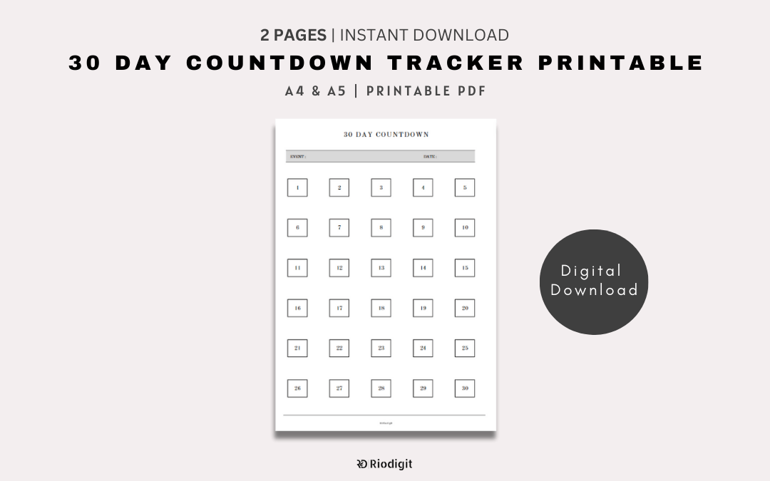 30 Day Countdown Tracker Printable