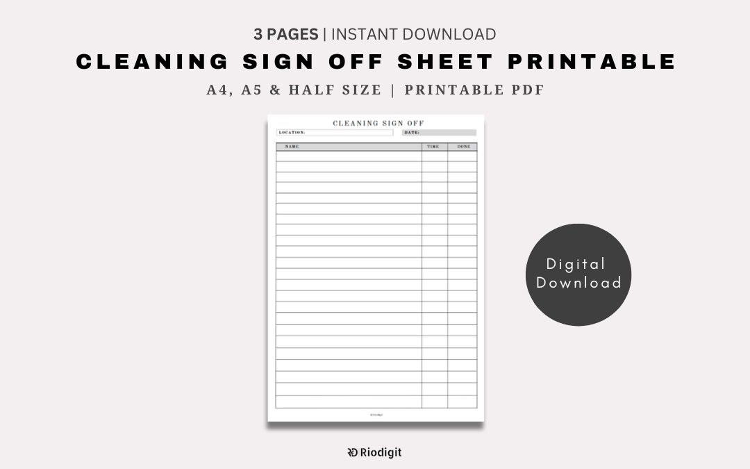 Cleaning Sign Off Sheet Printable