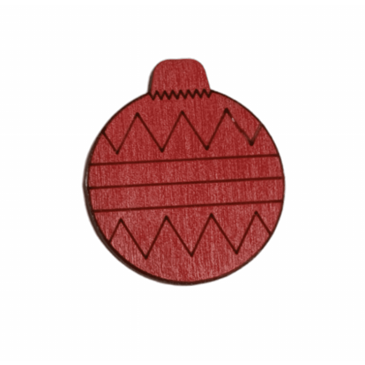 Red wooden Christmas ball needle minder with engraved zigzag detail.