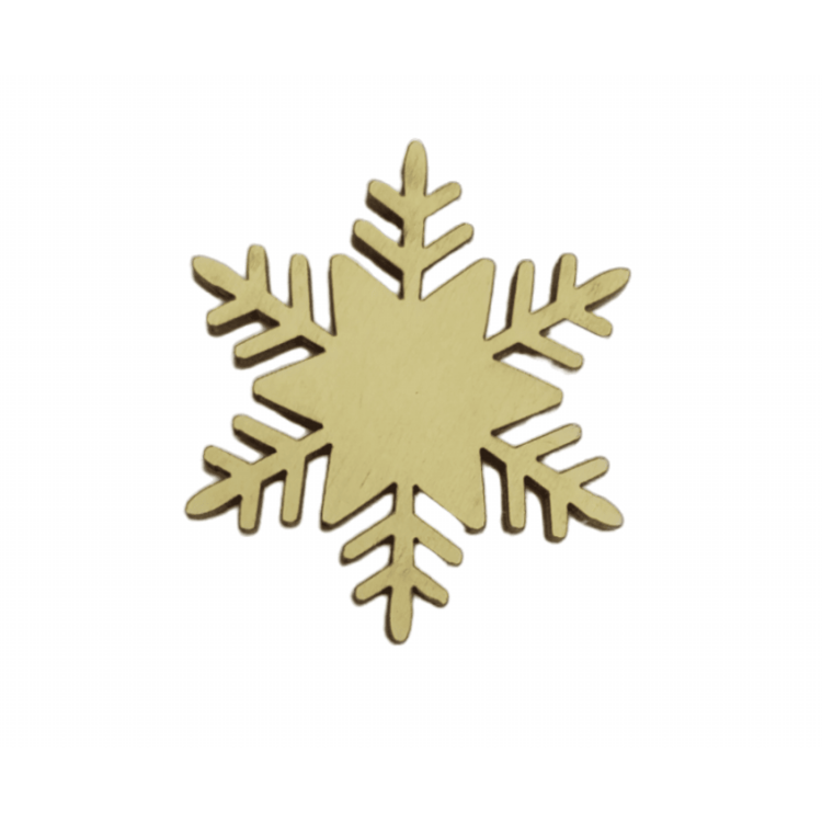 Wooden magnetic needle minder shaped like a snowflake in light natural wood.
