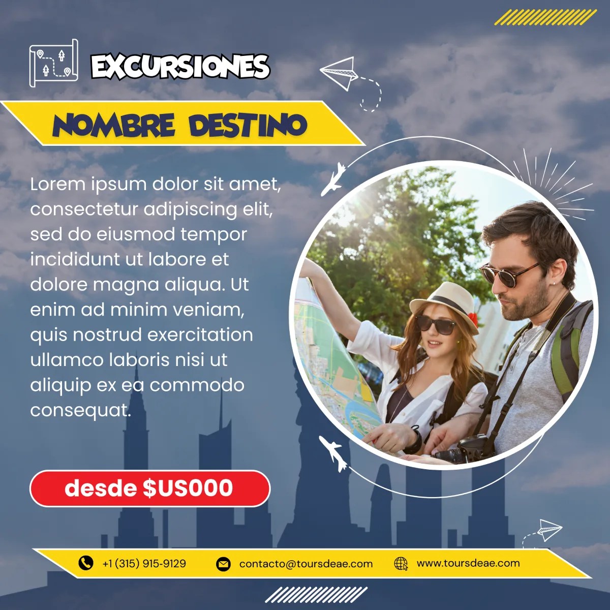 Diseño de pieza grafica de instagram para Extremo a Extremo Agencia de Viajes