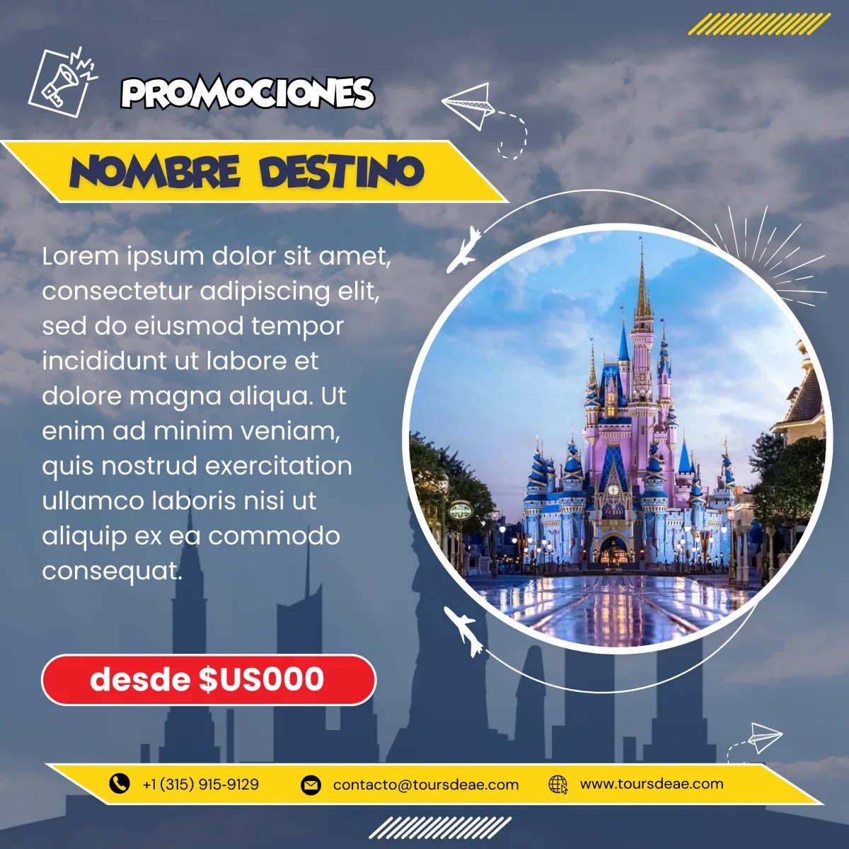 Diseño de pieza grafica de instagram para Extremo a Extremo Agencia de Viajes