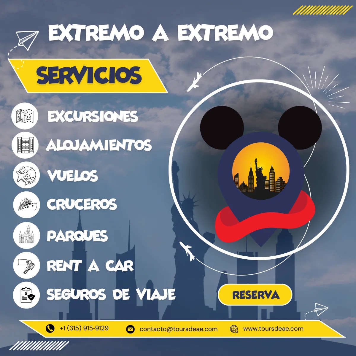 Diseño de pieza grafica de instagram para Extremo a Extremo Agencia de Viajes