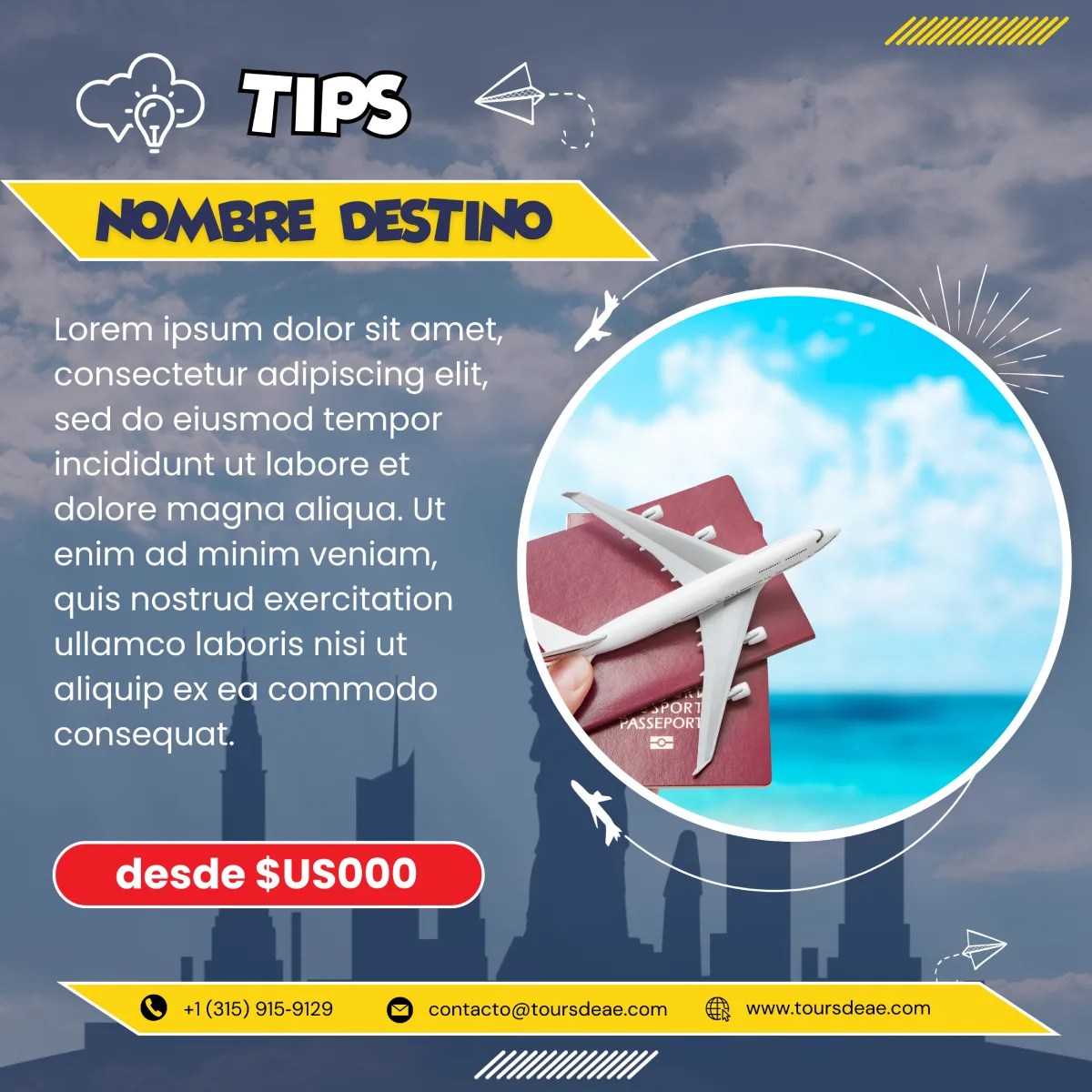 Diseño de pieza grafica de instagram para Extremo a Extremo Agencia de Viajes