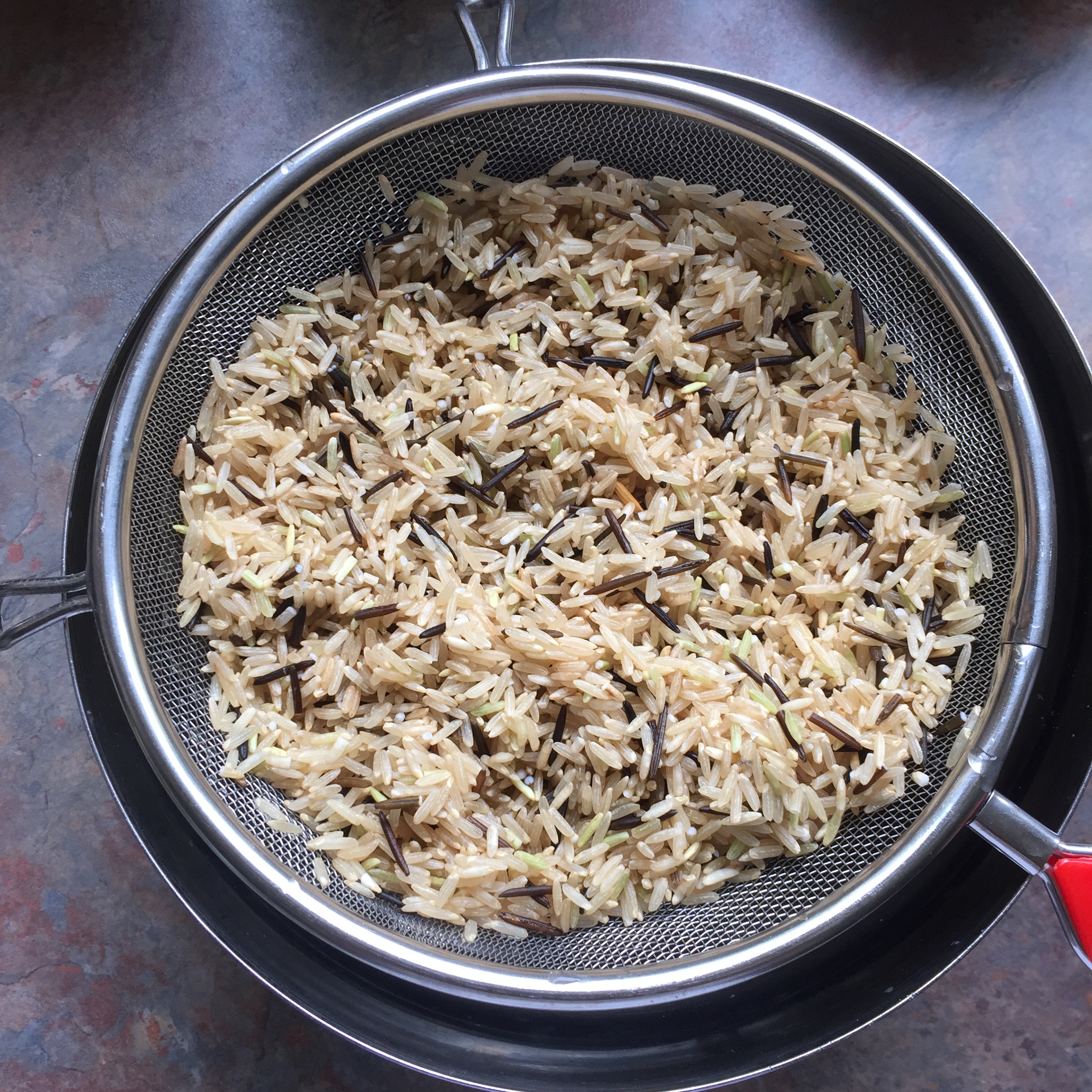 Rinsed brown rice mixed with wild rice