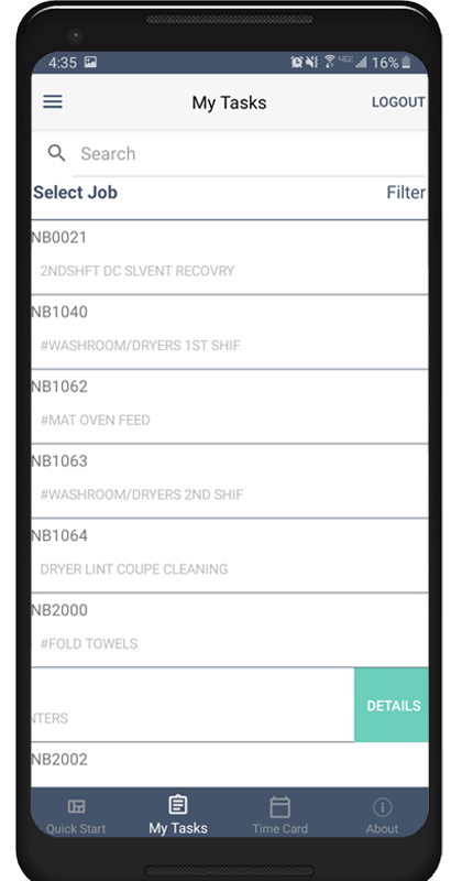 riteTIME tasks screen to show what work has been done by an employee in a day