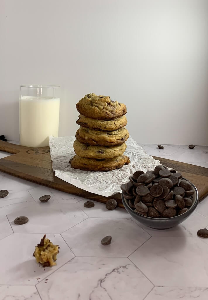chocolate chip cookies, milk, dark, white, thick, chewy