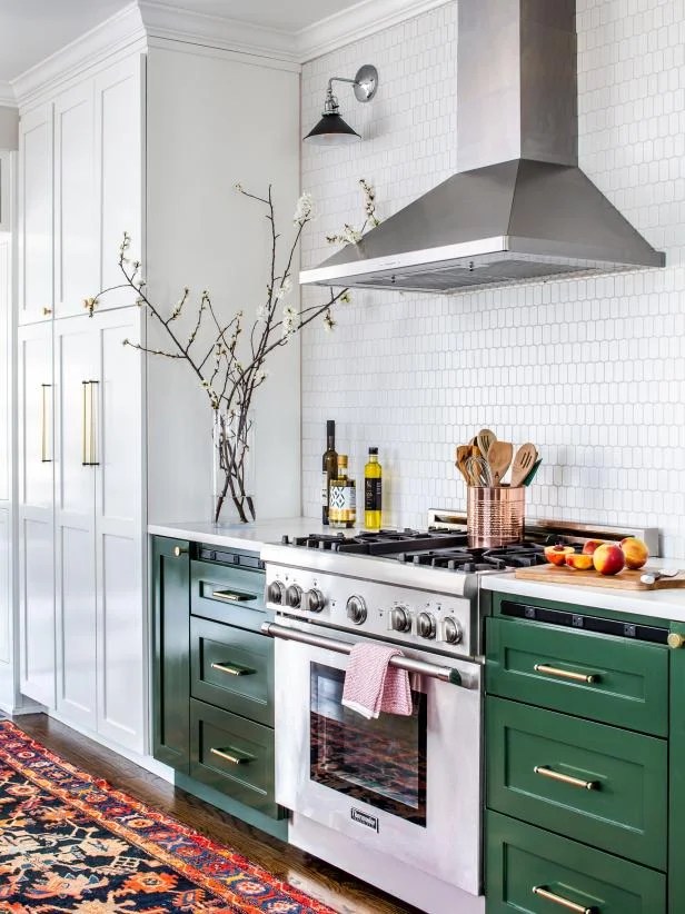 green white pantry cabinets