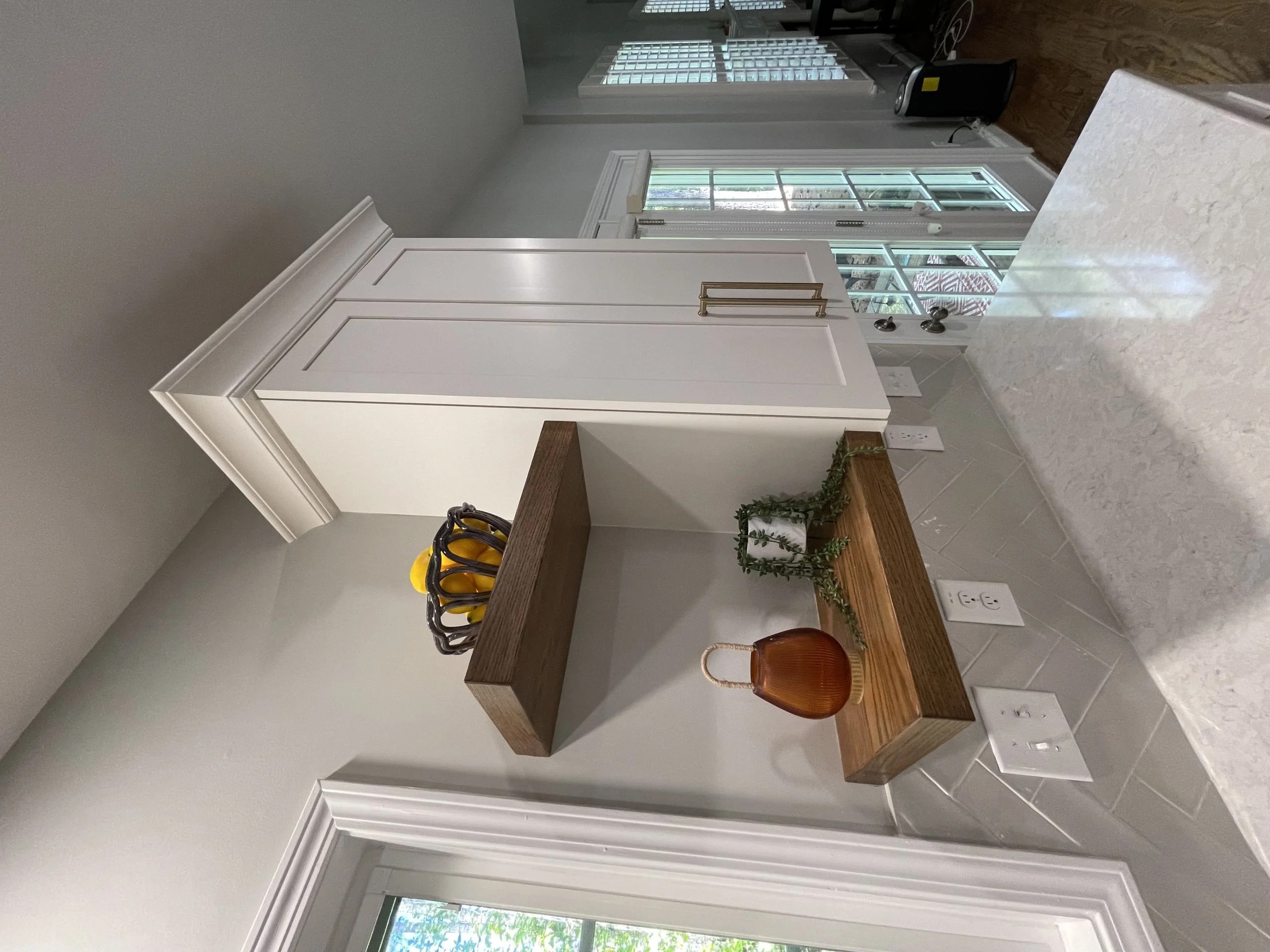 Finished floating kitchen shelves